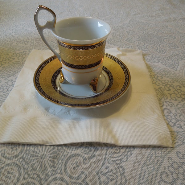 Demitase Tea/Expresso Cup and  Saucer Italian design Vibrant colors White and black with gold trim