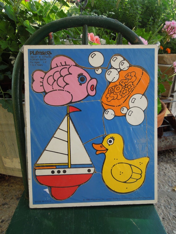 Vintage Wooden Puzzle by PLAYSKOOL 4 Pieces for My Etsy