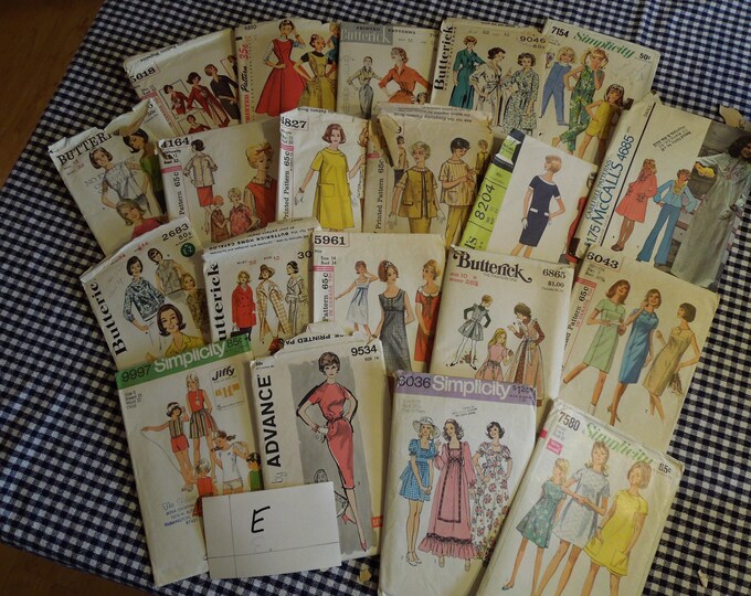 Package of Vintage Sewing Patterns 1940s to 1970s Women's, Girls