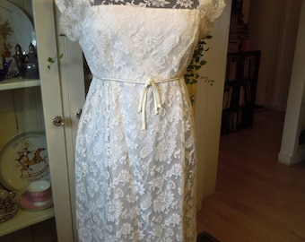 Vintage white short lace dress Made in USA  1960's