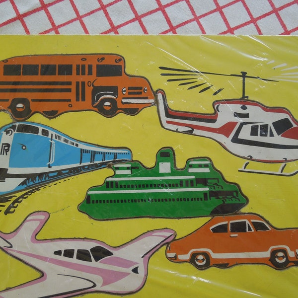 Vintage wooden puzzle by Judy Company 1977 Made in USA  Transportation 6 pieces