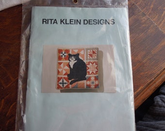 Pillow cross stitch kit Black cat design by Rita Klein Designs  NOS still in package