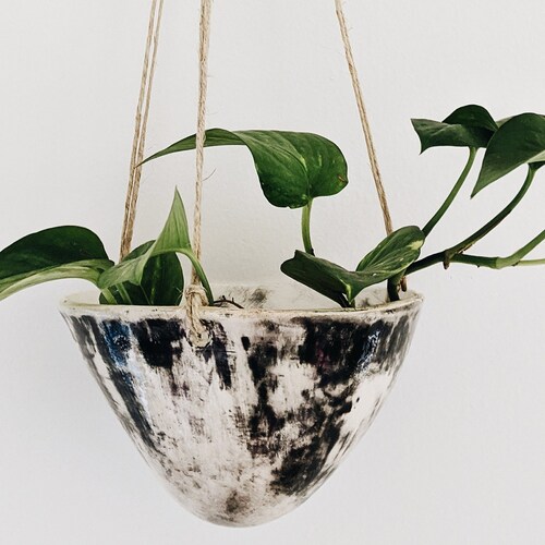Black & White Hanging Planter W/ dash Design Etsy