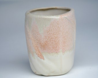 Pink Slip-cast Bud Vase - Small Pink and White Cup - Vase - Container - Wave Design - Light Blush Glazed Flower Bud Vase - Ceramic