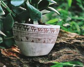 Hand Carved Geometric Pattern Table Planter / Succulent, Cactus, Herb, or Air Plant Pot / Decorative Small Planter / Stoneware Pot