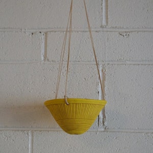 Bright Yellow & Terracotta Hanging Planter w/ Directional Line Design Hanging Pot with Carvings Succulent, Cactus, Herb, Air Plant image 2