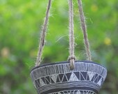 Made to Order // Geometric Tribal Design Black and White Carved Hanging Planter // Succulent Planter