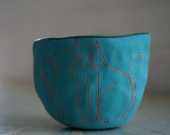 Teal & Terracotta Mini Planter w/ "Kitty" Design - Succulent Planter - Small Plant Pot - Propagating Planter - Houseplant - Tiny Pot