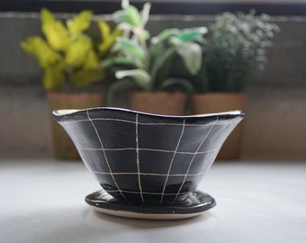 Black and White Glazed Table Planter w/ "Grid" Design - Succulent Planter - Small Plant Pot - Propagating Planter - Housewarming