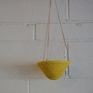 Bright Yellow & Terracotta Hanging Planter w/ Directional Line Design Hanging Pot with Carvings Succulent, Cactus, Herb, Air Plant image 3
