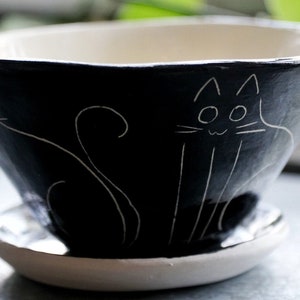 Glazed Black & White Table Planter w/ "Kitty" Design - Succulent Planter - Small Plant Pot - Propagating Planter - Housewarming