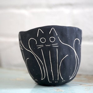 Black and White Mini Planter w/ "Kitty" Design - Succulent Planter - Small Plant Pot - Propagating Planter - Housewarming