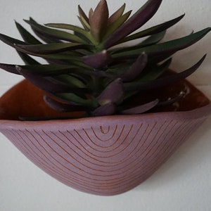 Purple & Terracotta Wall Pocket Planter w/ "Arc" Design - Ceramic Wall Planter - Pottery - Succulent Pot - Houseplant - Planter