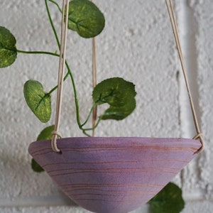 Purple & Terracotta Mini Hanging Planter w/ "Stripe" Design - Hanging Pot with Carved Design - Succulent, Cactus, Herb, Air Plant, Etc