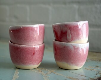 Pink Slipcast Cup Set - Set of 4 Small Cups - Espresso Cup Set  - Small Cup Set - Sake Cup Set - Rosy Pink Cup Set of Four