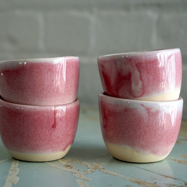 Pink Slipcast Cup Set - Set of 4 Small Cups - Espresso Cup Set  - Small Cup Set - Sake Cup Set - Rosy Pink Cup Set of Four