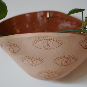 Pink & Terracotta Wall Pocket Planter w/ Funky "Eye" Pattern Design / Ceramic Wall Planter / Pottery / Succulent Pot / Houseplant / Planter