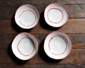 Made to Order // Set of Four Red and White Hand Painted Food Safe Bowls // Handmade Dinnerware // White Bowl
