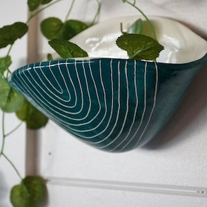 ARC - 7x4" Wide Wall Pocket Planter - Glazed Teal & White Clay