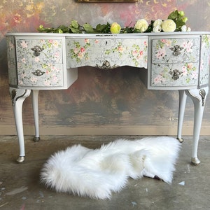 Custmization Option | Vintage Painted Desk Vanity | Lace and Floral Chintz Vanity | Sold contact me to create a similar piece for you
