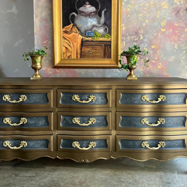Bronze French Provincial Long Dresser | Vintage Style Buffet | Custom Order Only