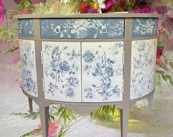 Floral Blue Cream Reverse Pattern Console table| example of work, do not purchase, sold | contact shop owner for similar