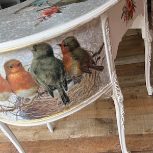 Custom Order Option | Vintage Vanity | Vintage French Provincial Kidney Shaped Aviary Themed Desk | Bird Lovers Vanity Desk