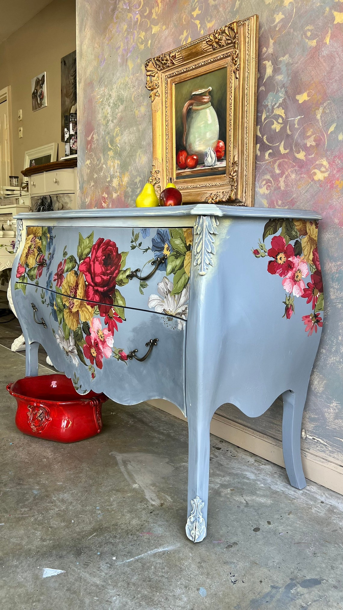 Bombe Chest Blue Floral Accent Chest Bombe Entry Console Etsy