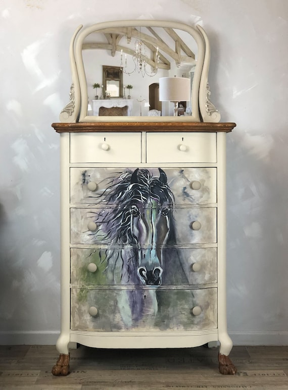 Artist Painted Horse Dresser | Western Farmhouse Furniture Art
