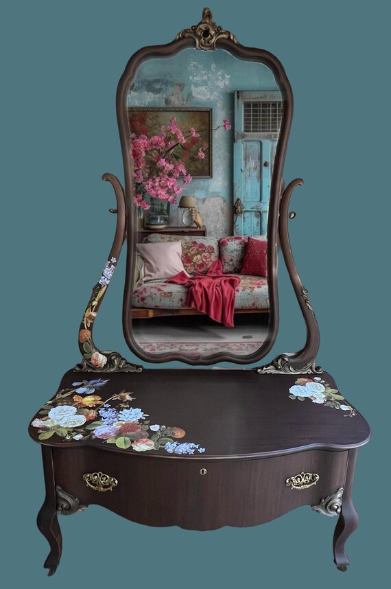 princess polly baby blue dress Rare Vintage Vanity Dressing Table With Full Length Mirror | Entry Foyer  Furniture