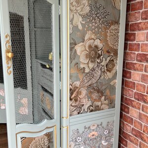 Custom Handpainted Armoire | Luxury Blue Storage Cabinet with Drawers and Cubby Holes |  Golden Bird-themed Armoire | contact the shop owner