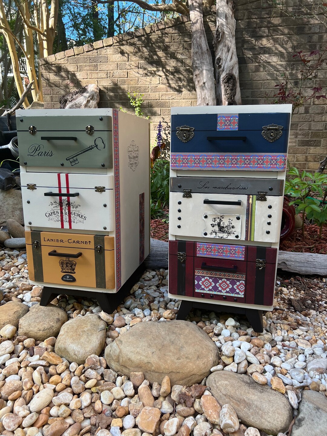 Novelty Vintage Suitcase Themed Sidetables Whimsical Colorful French