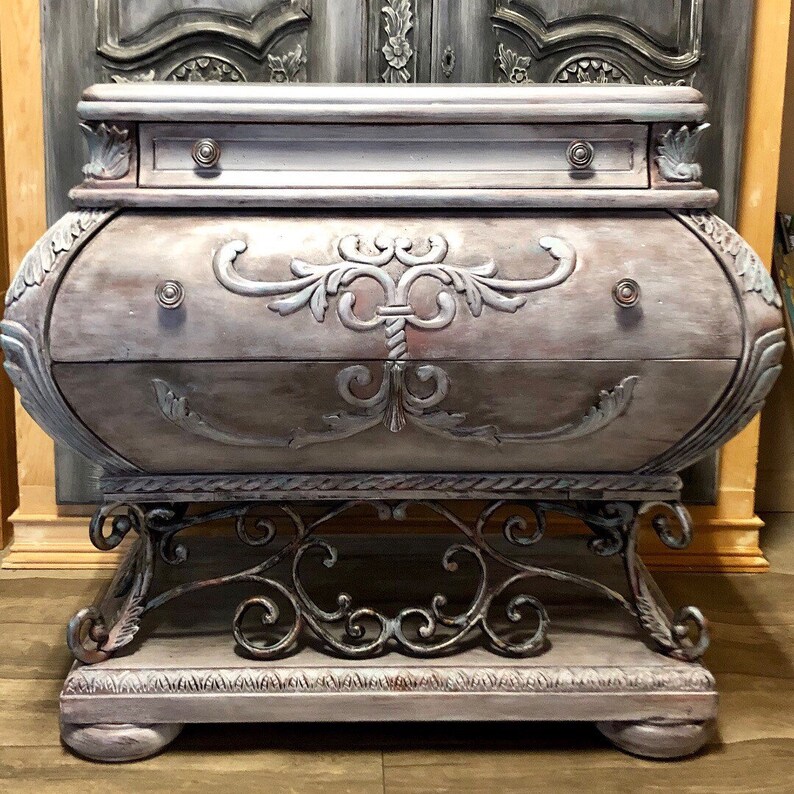Bombe Chest Old World Finish Metallic Painted Furniture Etsy