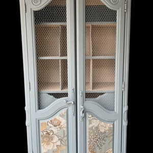 Custom Armoire | Luxury Blue Storage Cabinet with Drawers and Cubby Holes |  Golden Bird-themed Armoire | Sold contact the shop for similar