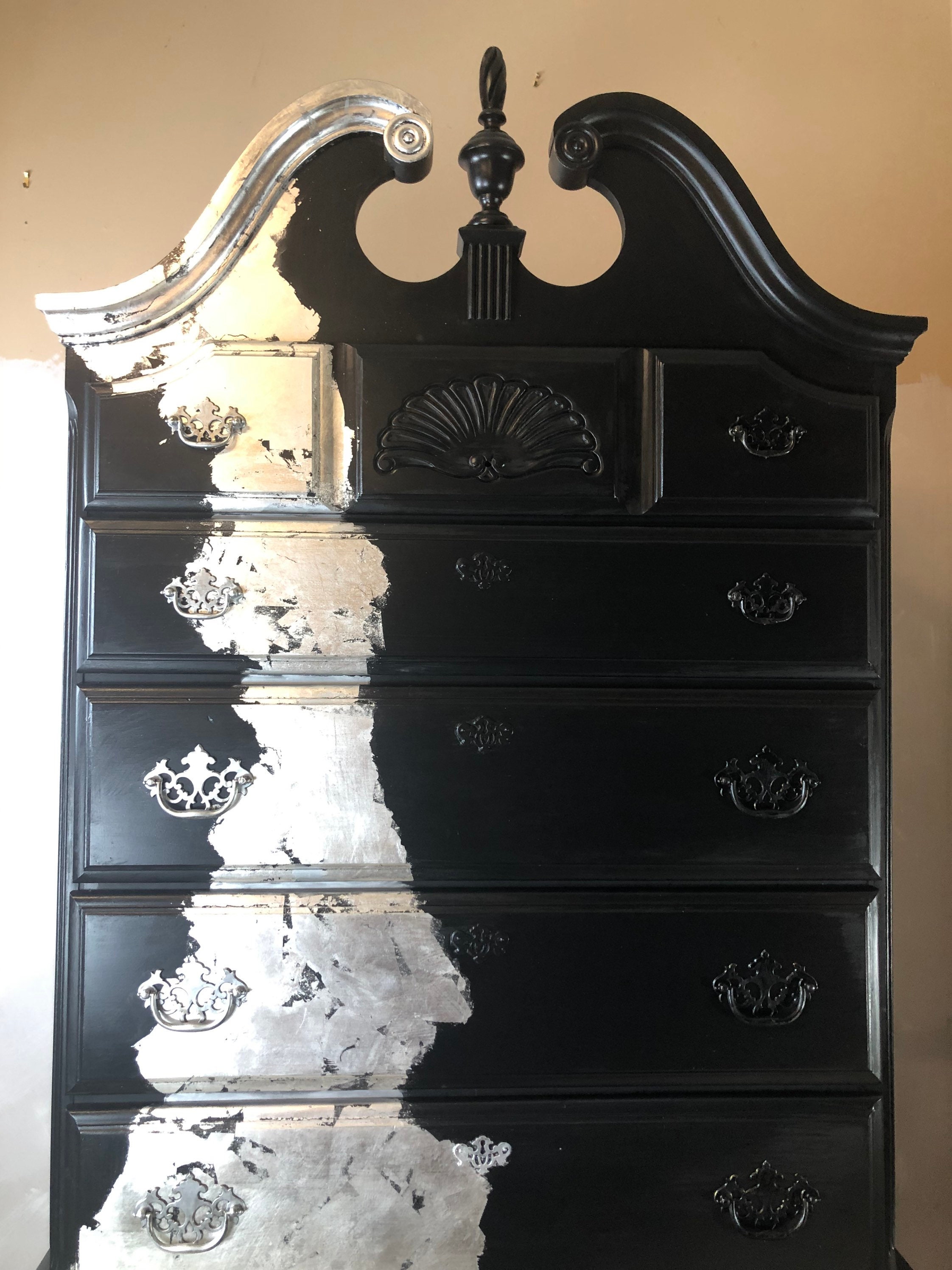 Black Highboy Dresser | Silver Leaf Gothic Furniture | Custom Order Option  - Etsy