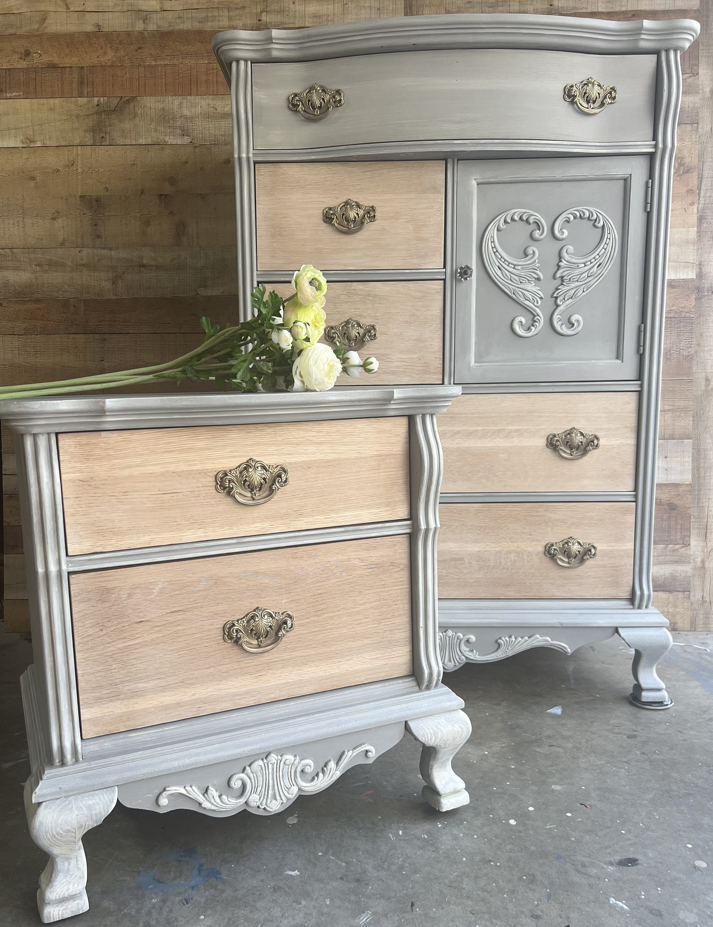 Lexington Victorian Sampler Vintage Oak Painted Tall Chest