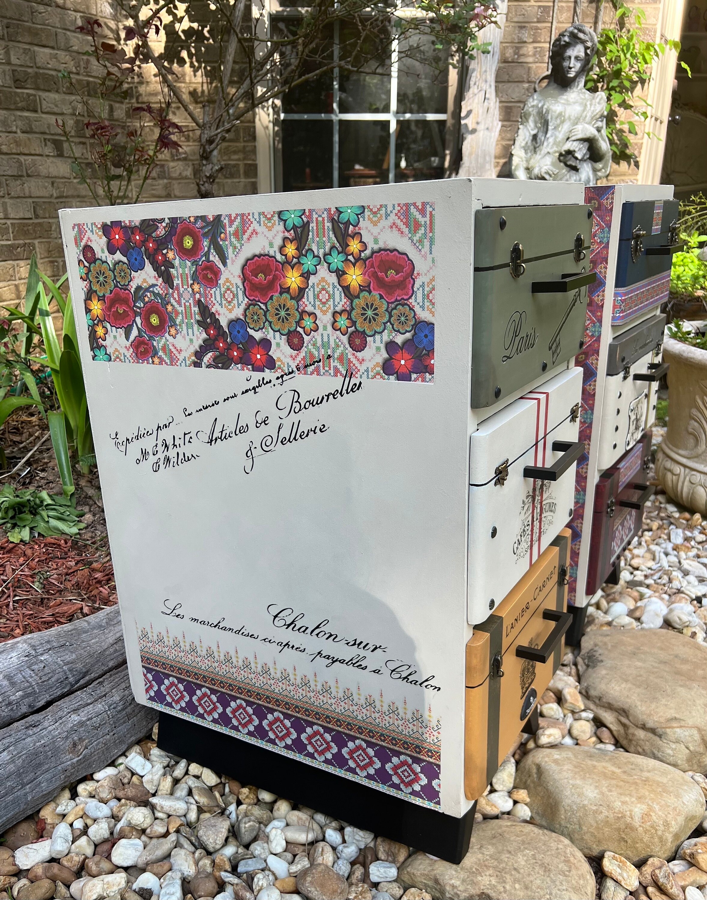 Novelty Vintage Suitcase Themed Sidetables Whimsical Colorful French