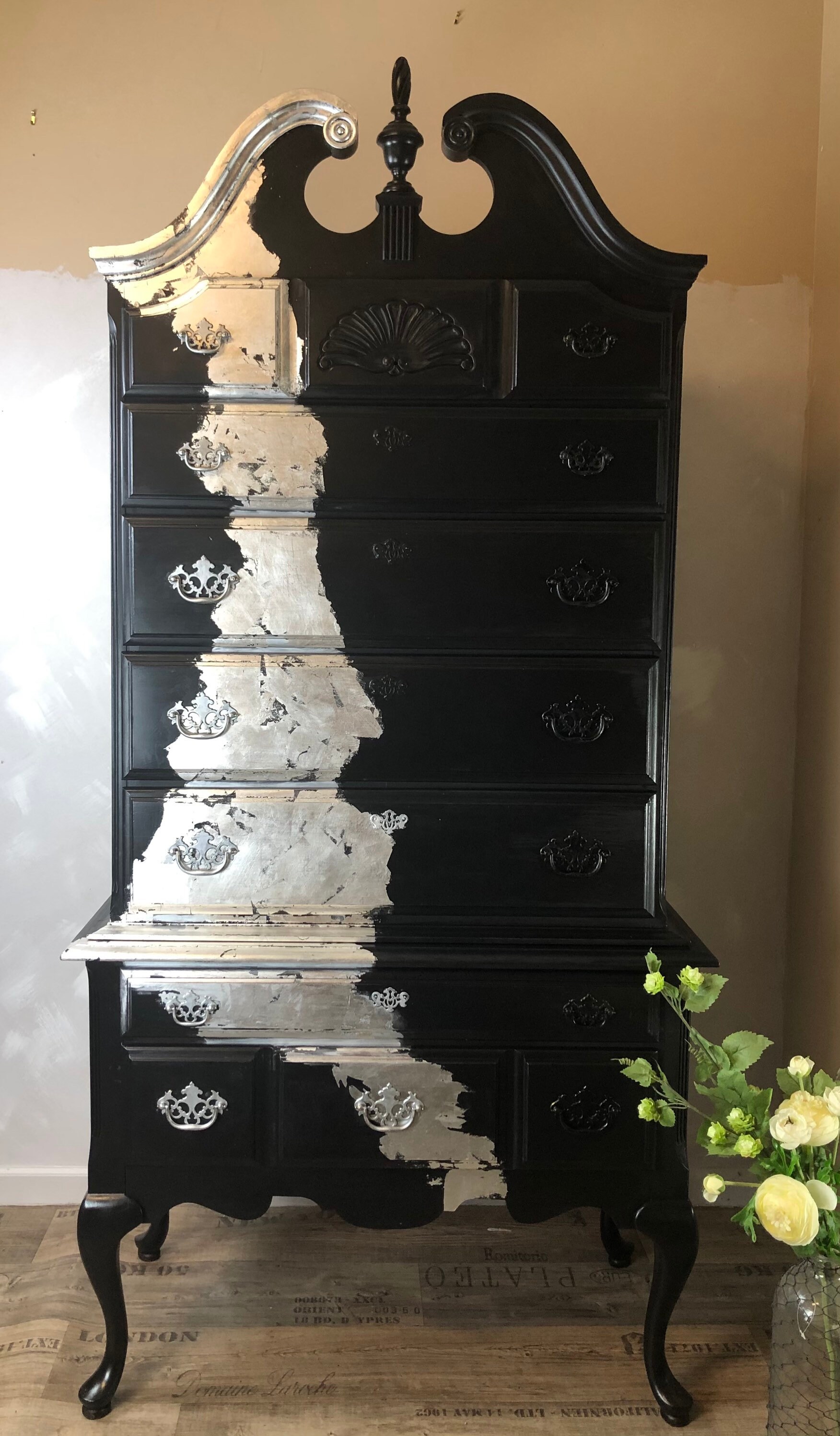 Customization Option Silver Leafing Accented Furrniture Glamour Gothic Style Furniture Black and Silver Painted Furniture Etsy UK