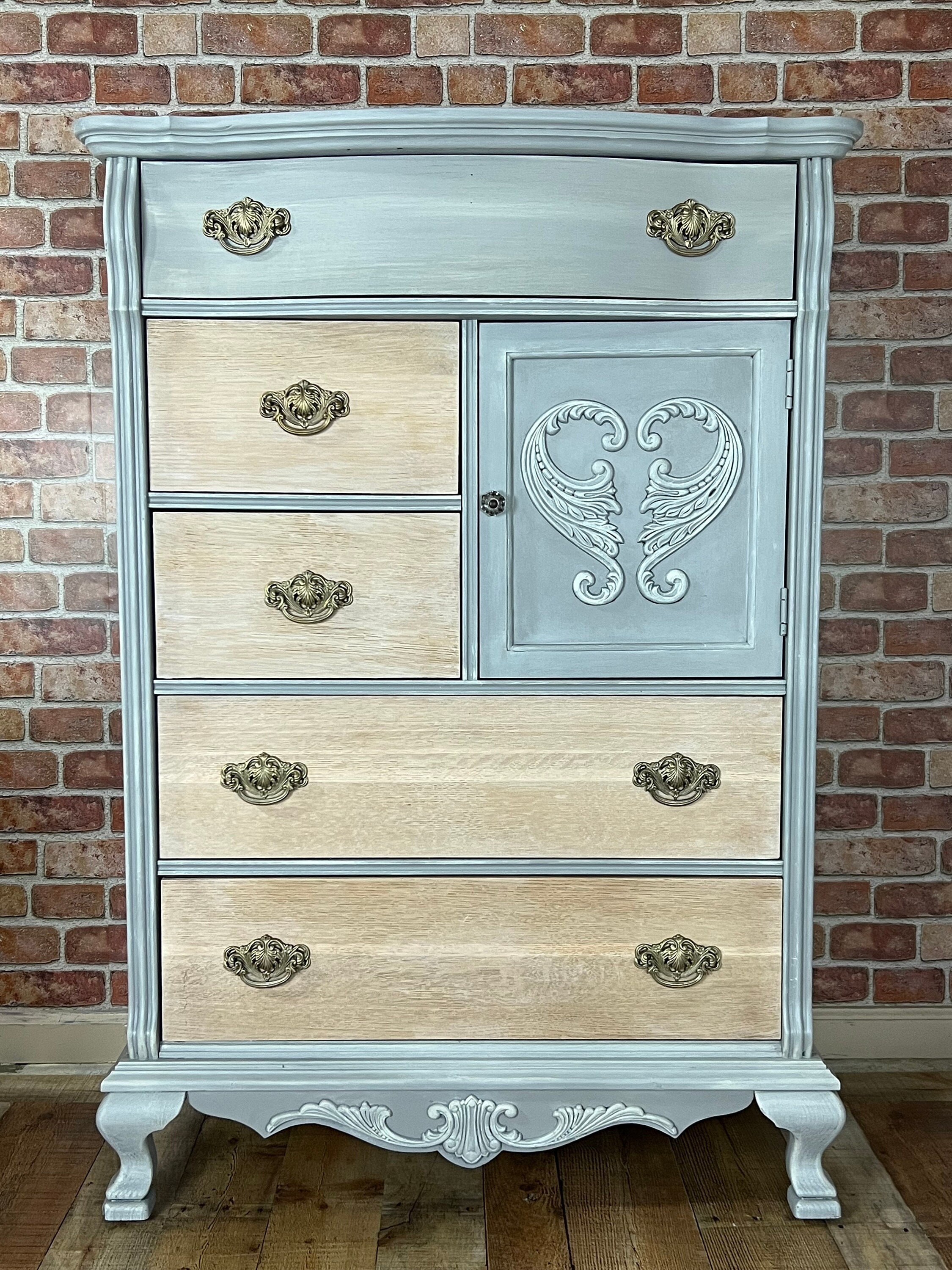 Lexington Victorian Sampler Vintage Oak Painted Tall Chest