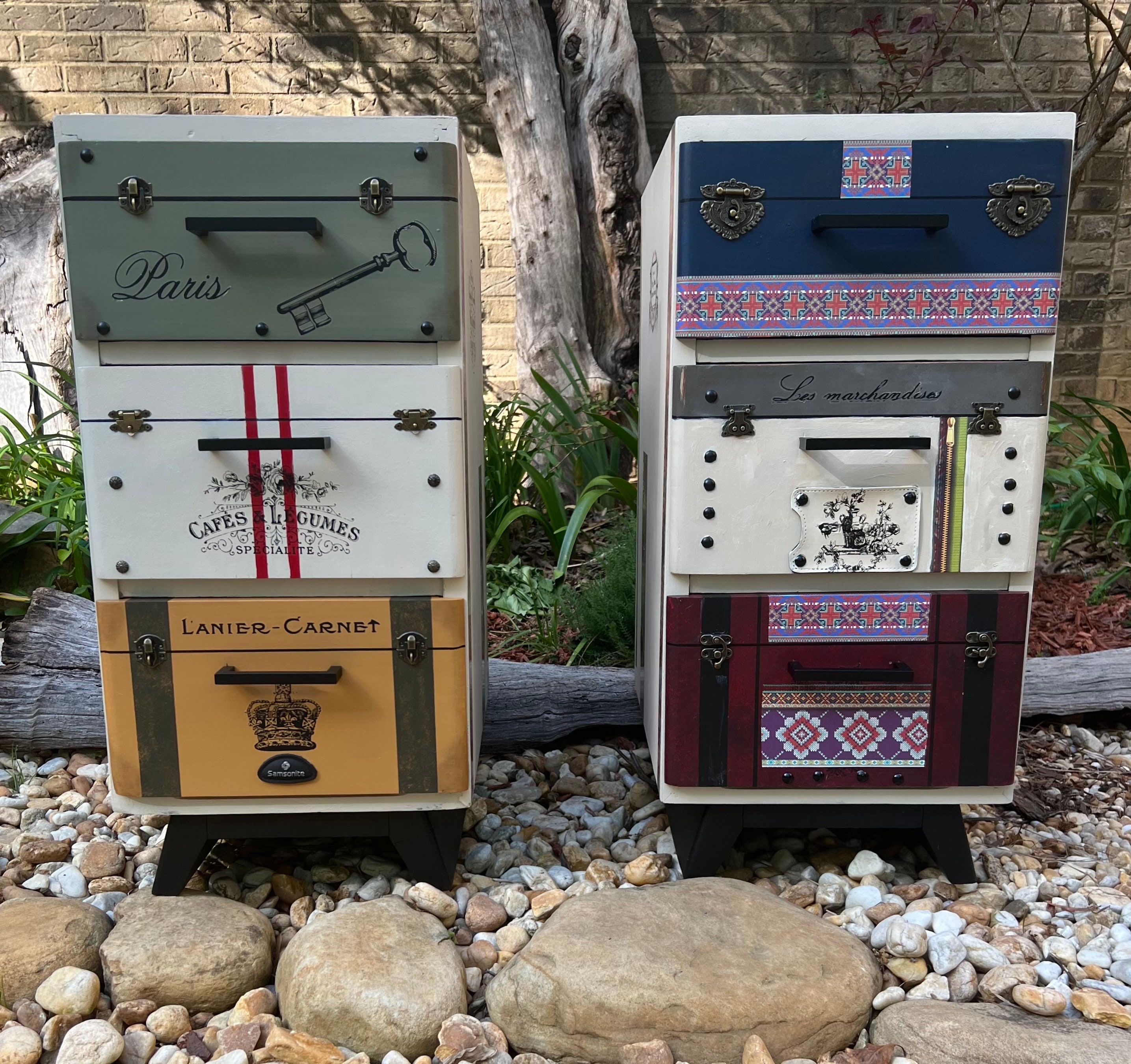 Novelty Vintage Suitcase Themed Sidetables Whimsical Colorful French