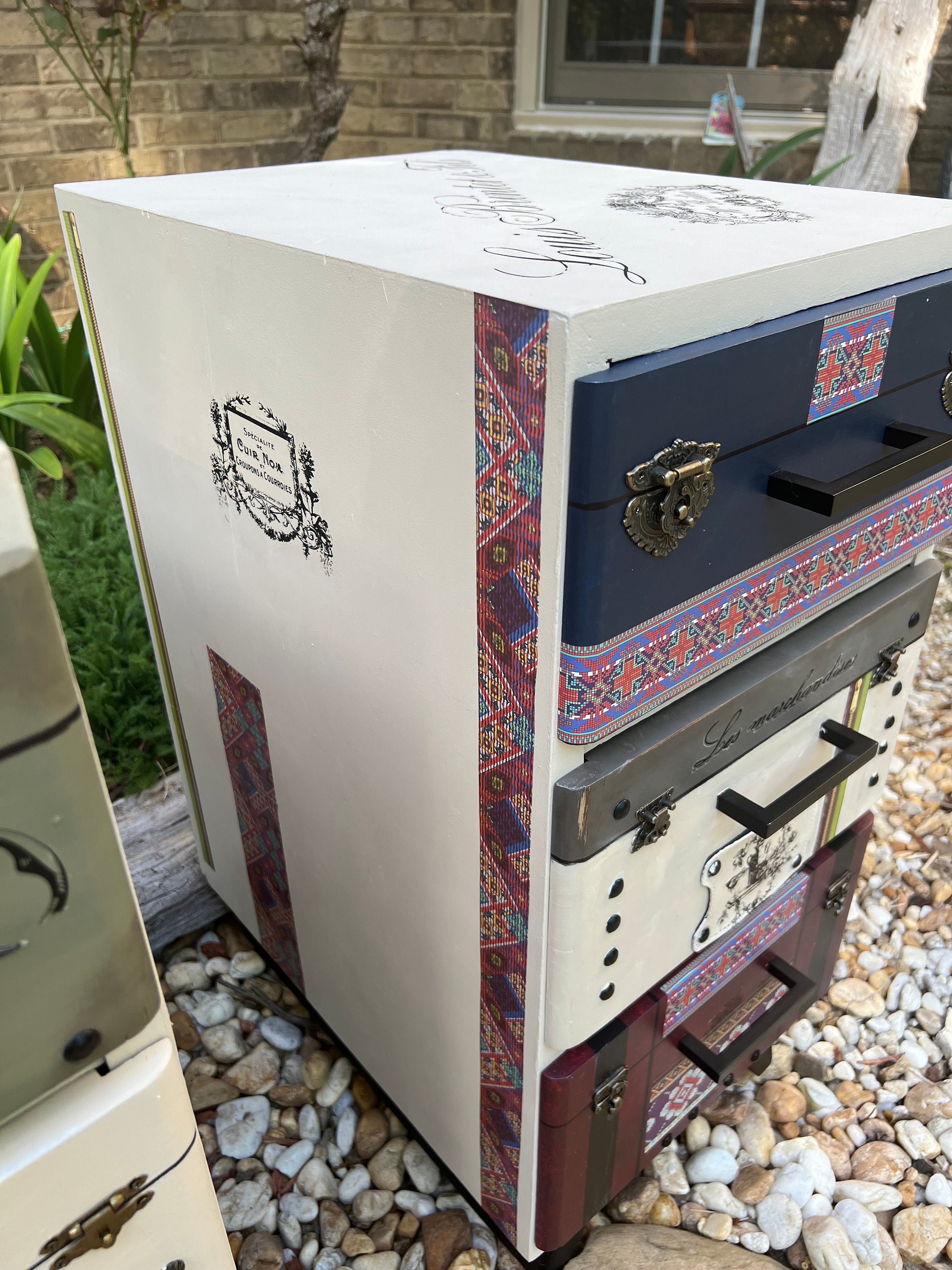 Novelty Vintage Suitcase Themed Sidetables Whimsical Colorful French