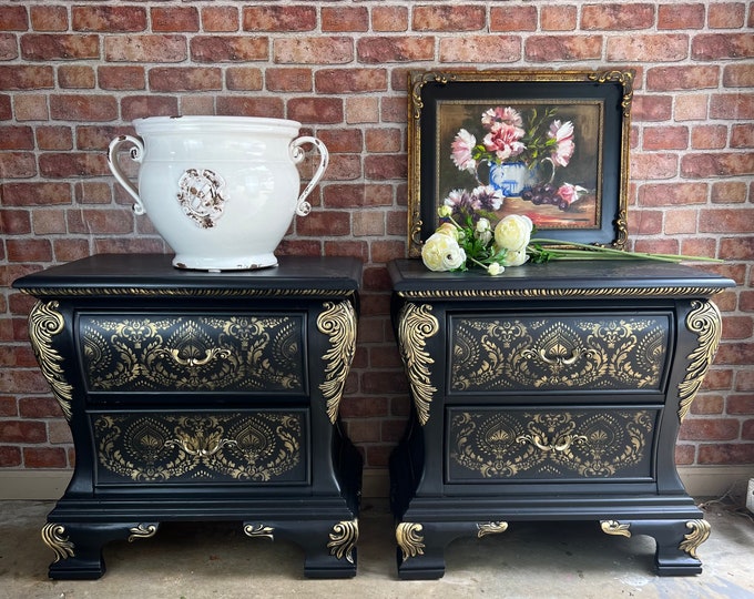 Bombe Nightstands Pair Black and Gold Nightstands Black and Gold
