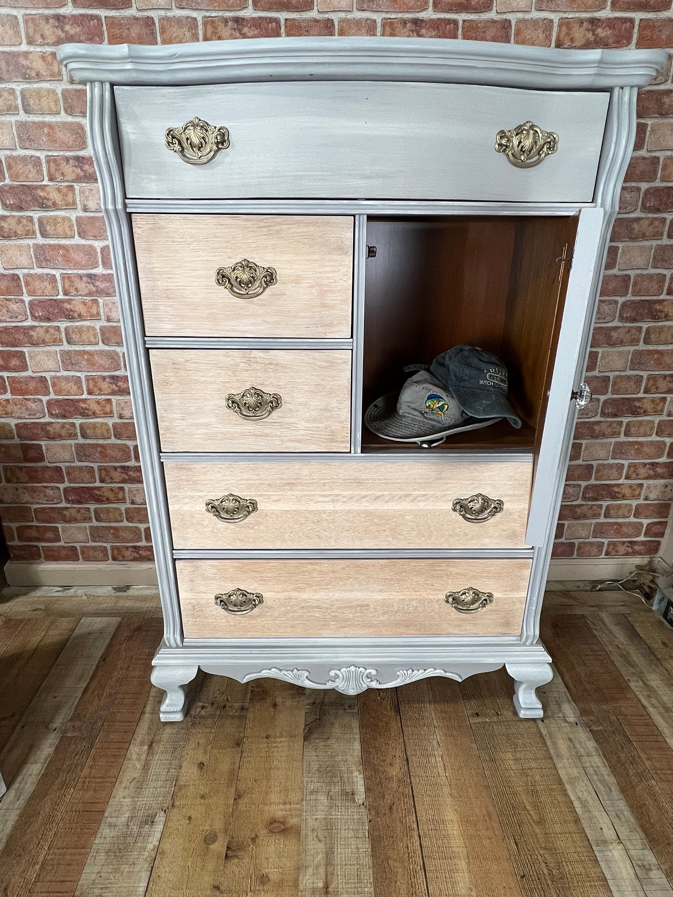 Lexington Victorian Sampler Vintage Oak Painted Tall Chest
