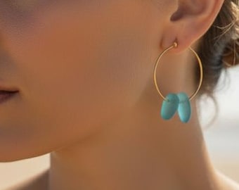 Blue Sea Glass Hoops, 14kt Gold, Beach, Coastal Jewelry, Earrings, Gift, Ocean