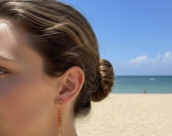 Peach Moonstone Dangle Earrings, 14kt Gold Fill or Sterling Silver Chain. Gift, Elegant