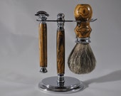 Shaving Set - Custom Handmade Bocote Wood Brush, Razor & Stand