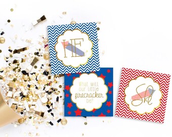 Firecracker Gender Reveal - Cupcake Toppers - PRINTABLE - 4th of July - Red White and Blue - INSTANT DOWNLOAD