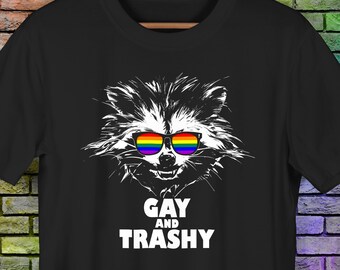 Gay and Trashy Raccoon Sunglasses LGBTQ Pride Premium Unisex T-Shirt