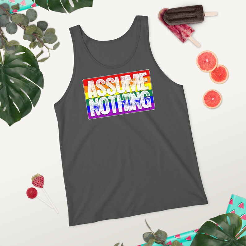 Assume Nothing LGBTQ Gay Pride Flag Unisex Tank Top image 6