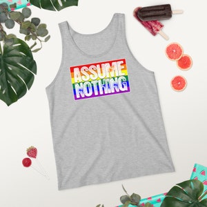 Assume Nothing LGBTQ Gay Pride Flag Unisex Tank Top image 8